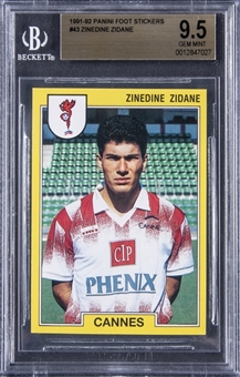 1991-92 Panini Foot Stickers #43 Zinedine Zidane Rookie Card - BGS GEM MINT 9.5